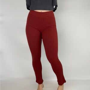 LA‎ LUXE Ribbed High Rise Red Legging Loungewear Causal Stretch
